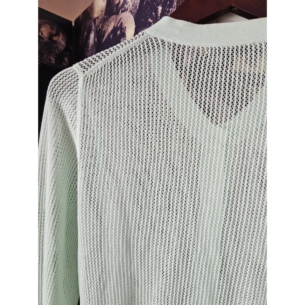 J Crew Pointelle Stitch Mint Green‎ Open Knit Mesh Button Front Cardigan Size M